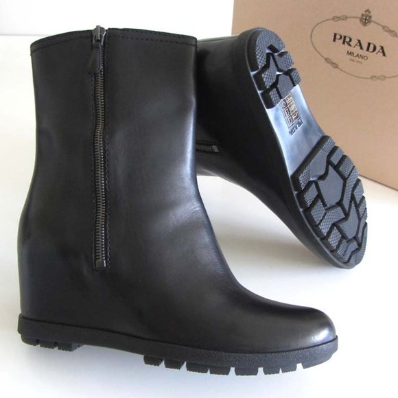 new PRADA double-zip hidden wedge boots 10 US / 40 - Picture 2 of 8
